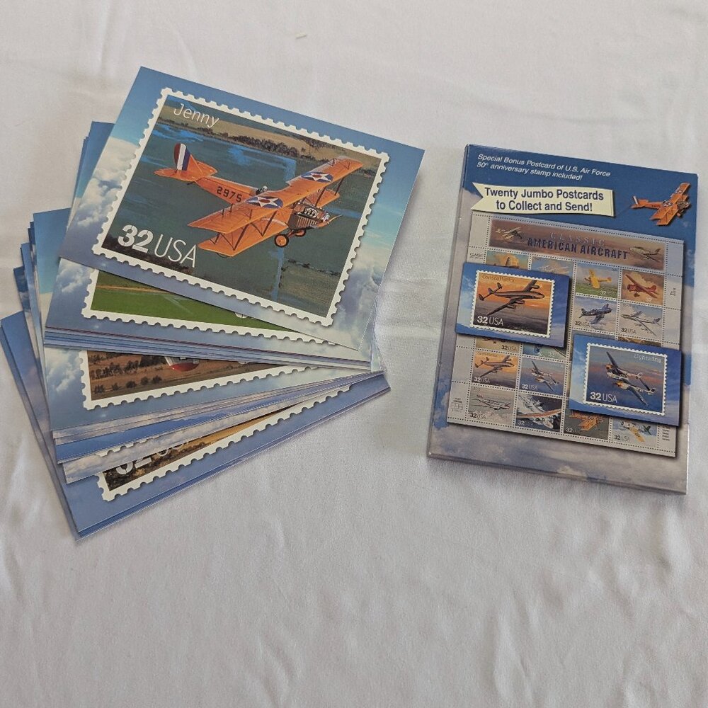 NIB From 1997, Two Boxes of 20 Jumbo Stamp Postcards Classic American Aircraft